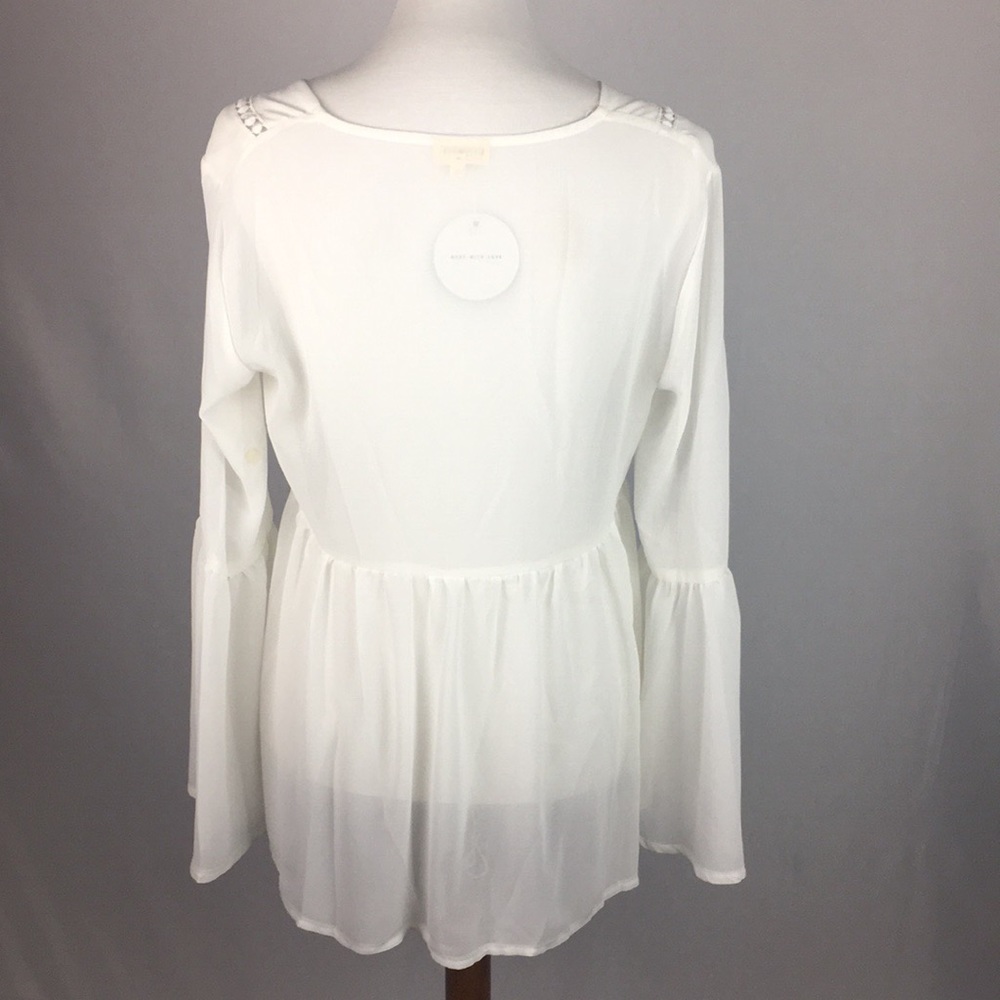 Sheer White Bellbottom Sleeves Top - Picture 5 of 5